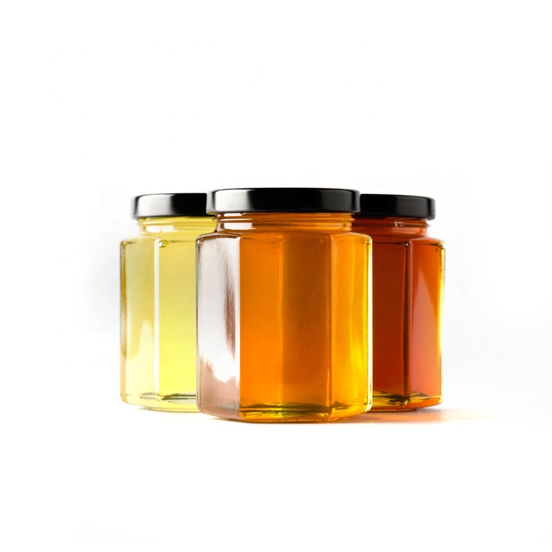 Square glass honey jar glass bottle with metal lid