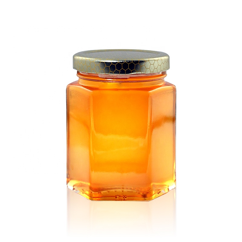 Square glass honey jar glass bottle with metal lid