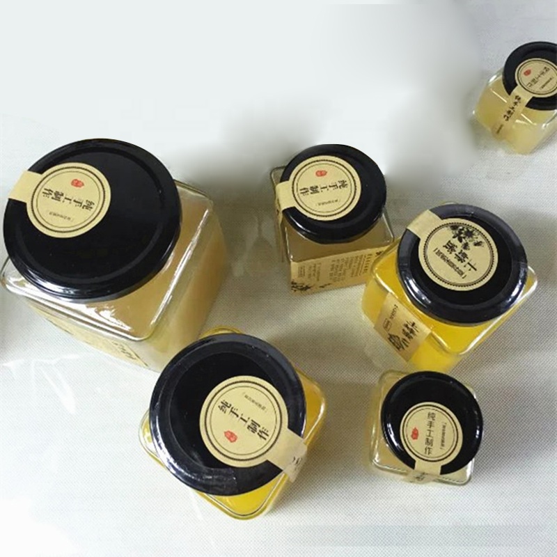 Square glass jam jar glass honey jar glass storage jar with black metal lid