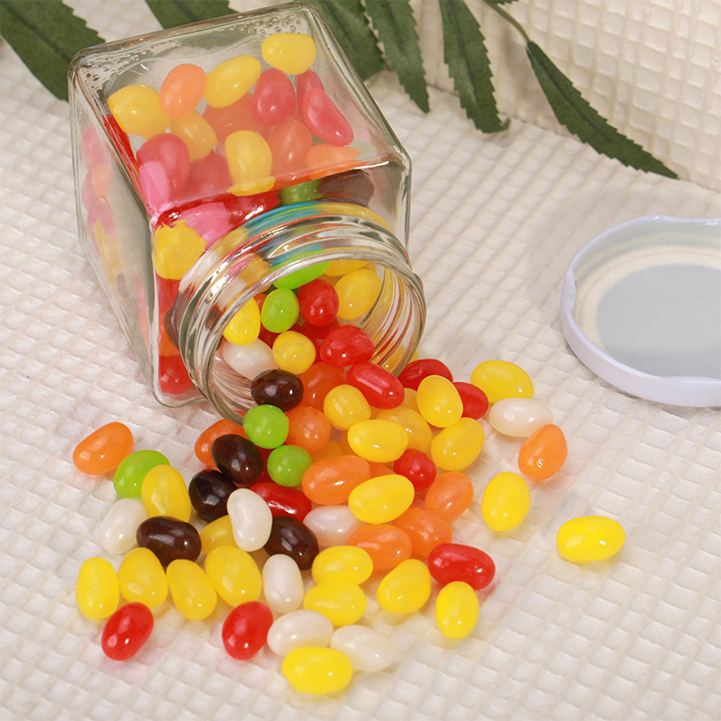 Square glass jar with discontinuous screw white aluminum lids for candy / dry food / pickles