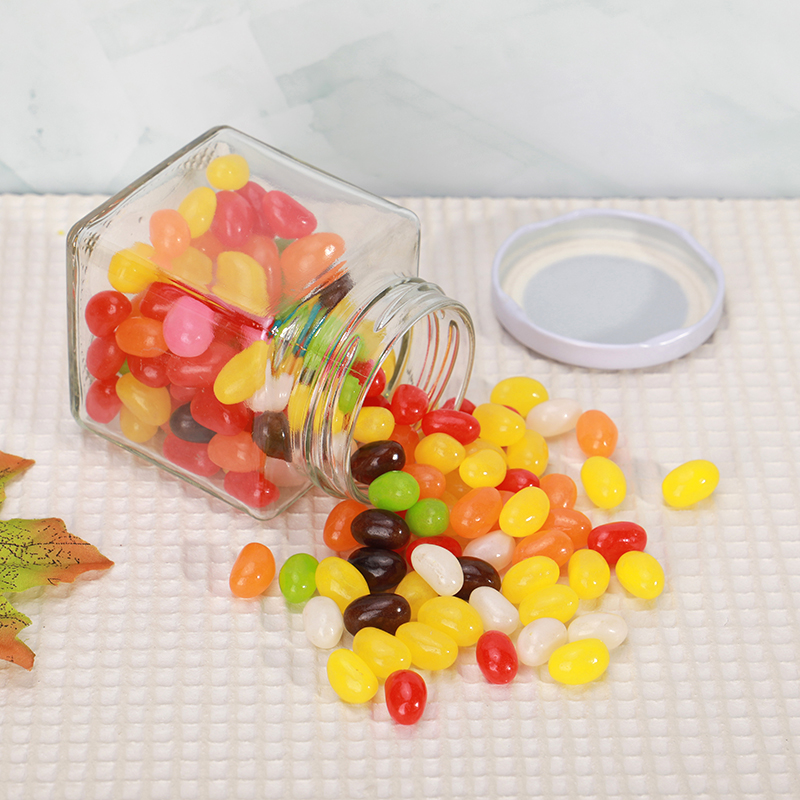 Square glass jar with discontinuous screw white aluminum lids for candy / dry food / pickles