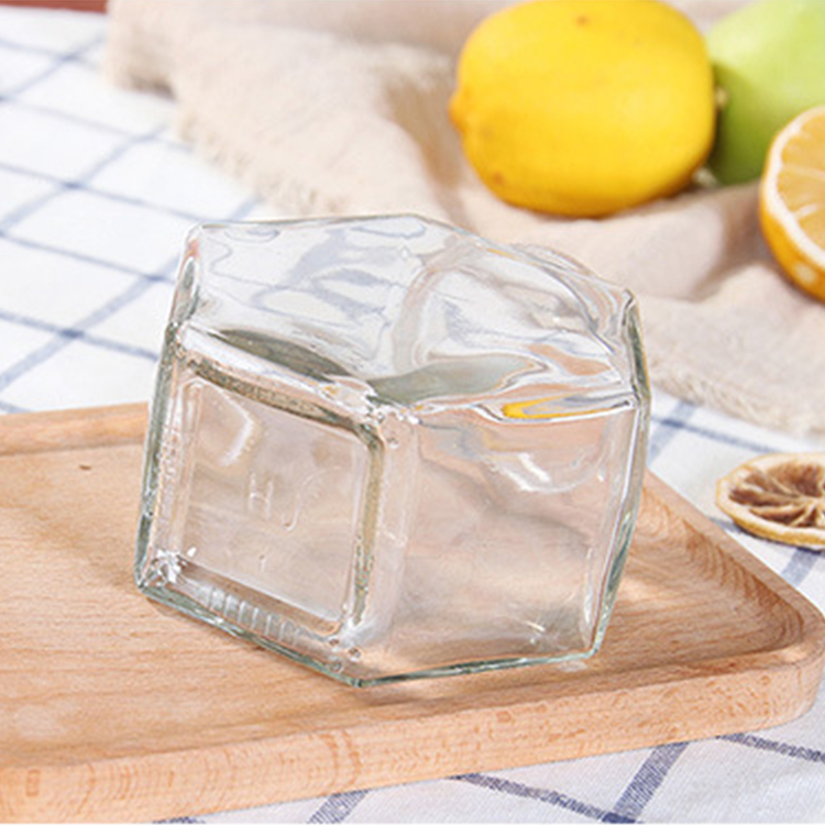 Square glass storage jar food storage container and clear honey glass jar Hot Sale Empty Custom Glass Honey Jar with Lid