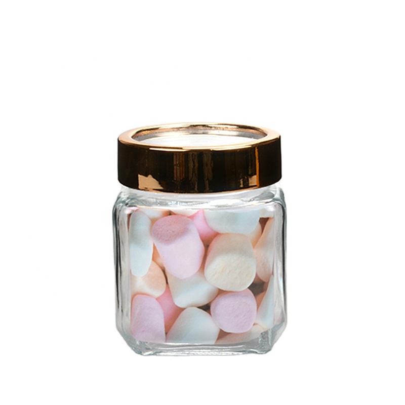 Square glass storage jars bottles with window lid wholesale