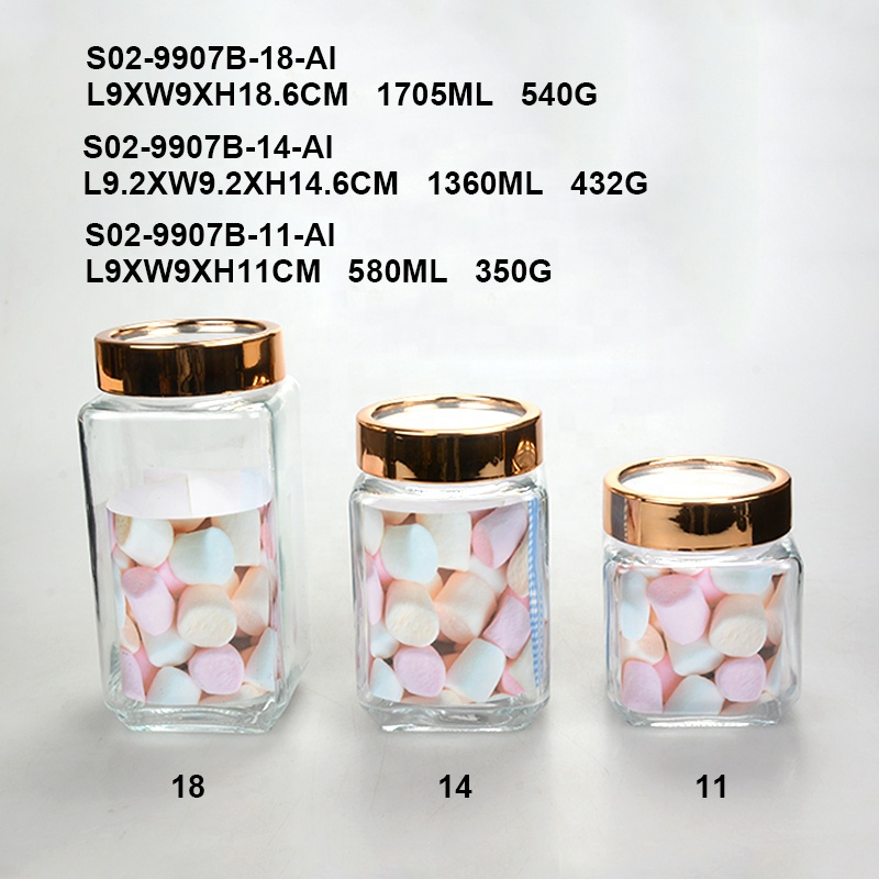 Square glass storage jars bottles with window lid wholesale