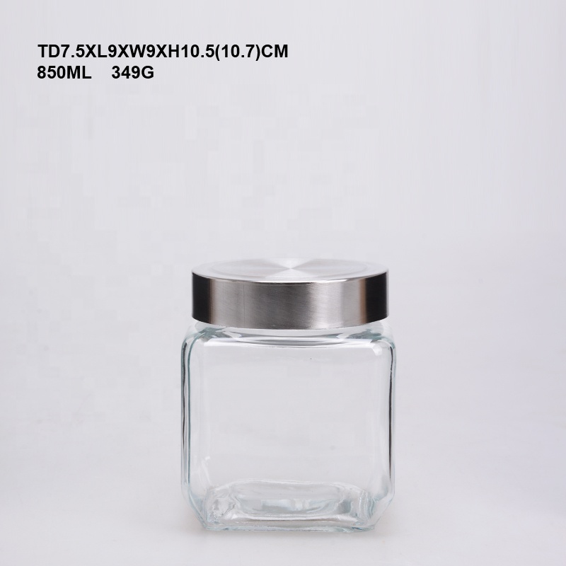 Square glass storage jars bottles with window lid wholesale