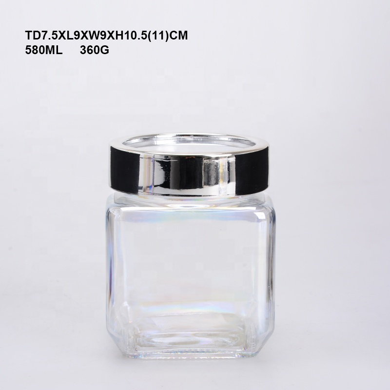 Square glass storage jars bottles with window lid wholesale