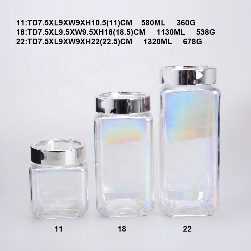 Square glass storage jars bottles with window lid wholesale