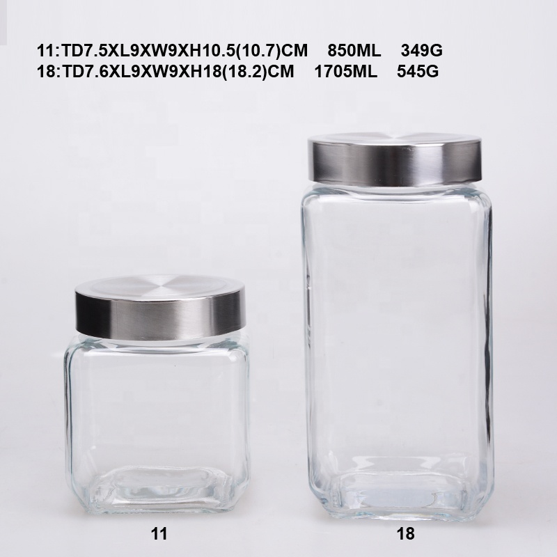 Square glass storage jars bottles with window lid wholesale