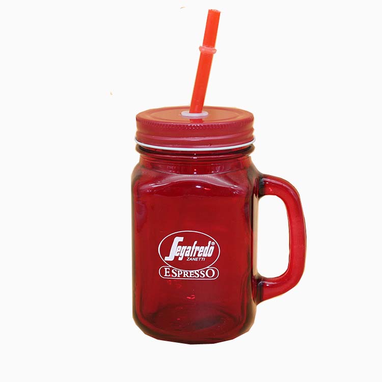 Square glass wide mouth colored mason jar mug