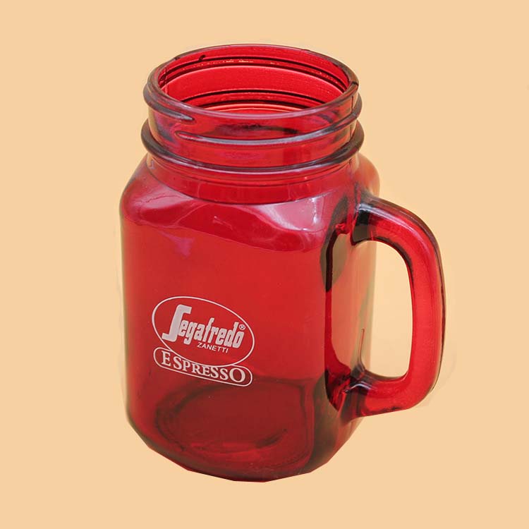 Square glass wide mouth colored mason jar mug