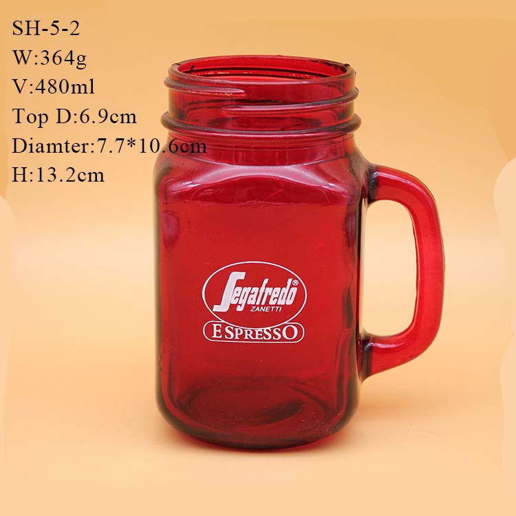 Square glass wide mouth colored mason jar mug