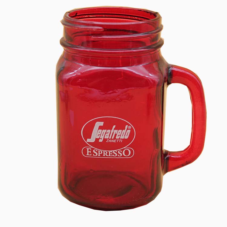 Square glass wide mouth colored mason jar mug