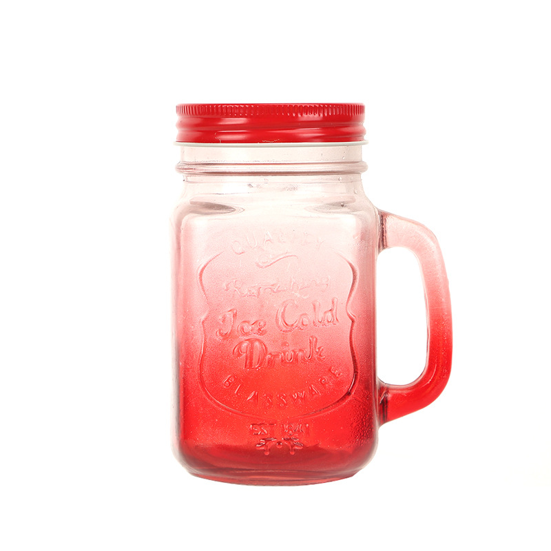 Square glass wide mouth colored mason jar mug
