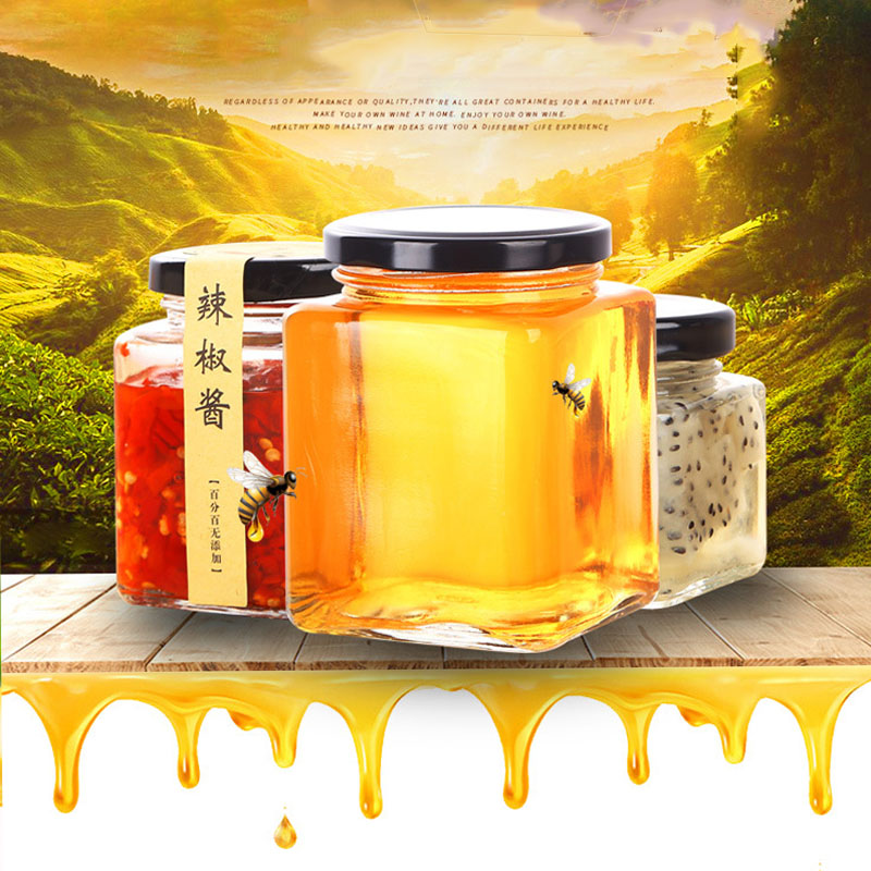 Square honey jam jar pickles chili sauce glass bottle sealed glass bottle