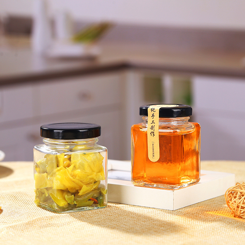 Square honey jam jar pickles chili sauce glass bottle sealed glass bottle