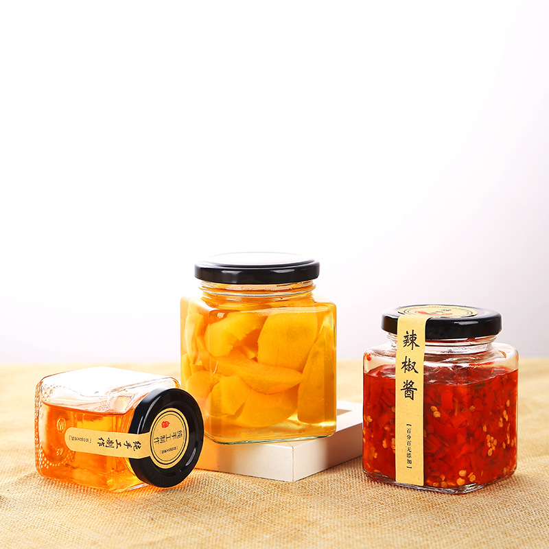 Square honey jam jar pickles chili sauce glass bottle sealed glass bottle