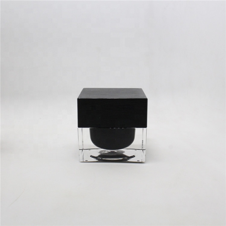 Square jar 30g 50g double wall black acrylic packaging thick wall cosmetic acrylic jar square 100gram