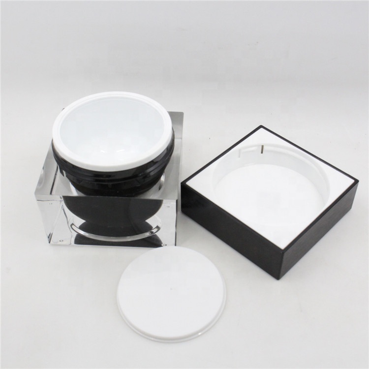 Square jar 30g 50g double wall black acrylic packaging thick wall cosmetic acrylic jar square 100gram