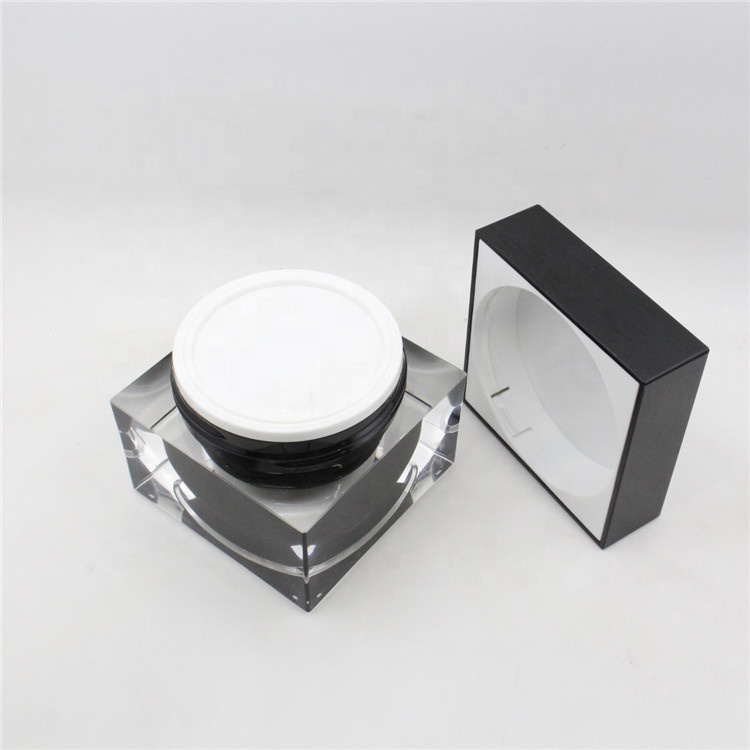 Square jar 30g 50g double wall black acrylic packaging thick wall cosmetic acrylic jar square 100gram