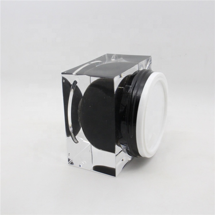 Square jar 30g 50g double wall black acrylic packaging thick wall cosmetic acrylic jar square 100gram