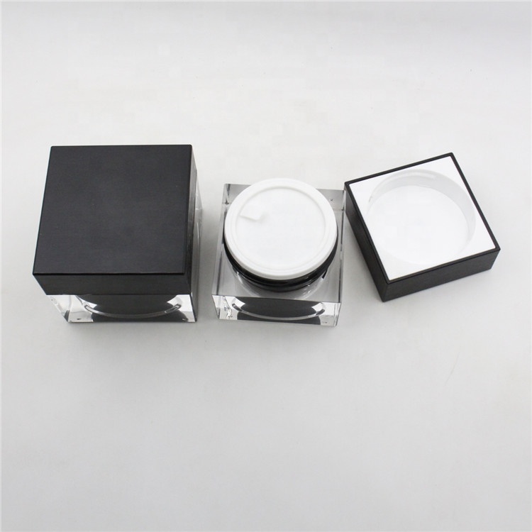 Square jar 30g 50g double wall black acrylic packaging thick wall cosmetic acrylic jar square 100gram
