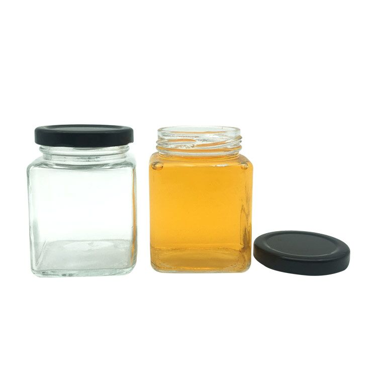 Square jars glass wholesale honey glass jar with metal lid pickle bottle