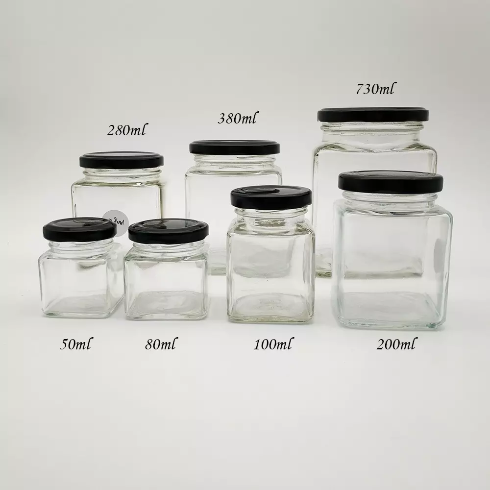 Square jars glass wholesale honey glass jar with metal lid pickle bottle