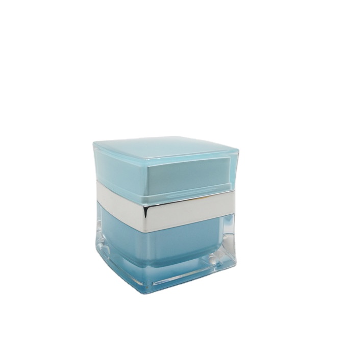 Square light blue cream acrylic cosmetic jar