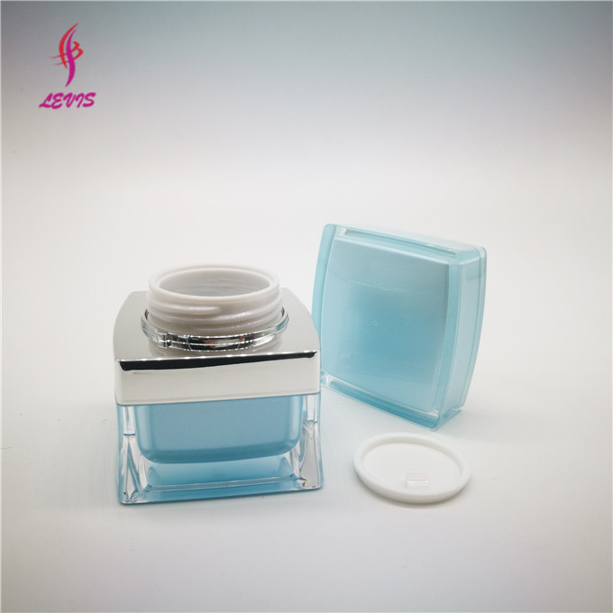 Square light blue cream acrylic cosmetic jar