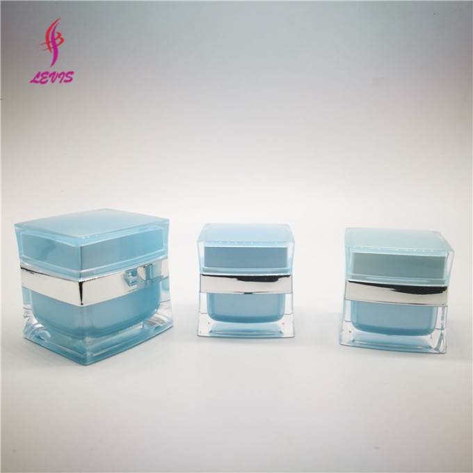 Square light blue cream acrylic cosmetic jar