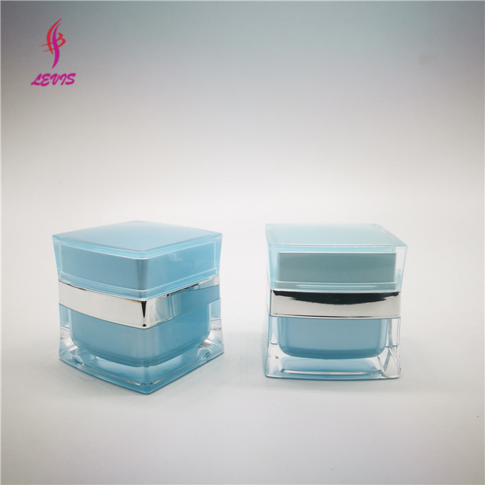 Square light blue cream acrylic cosmetic jar