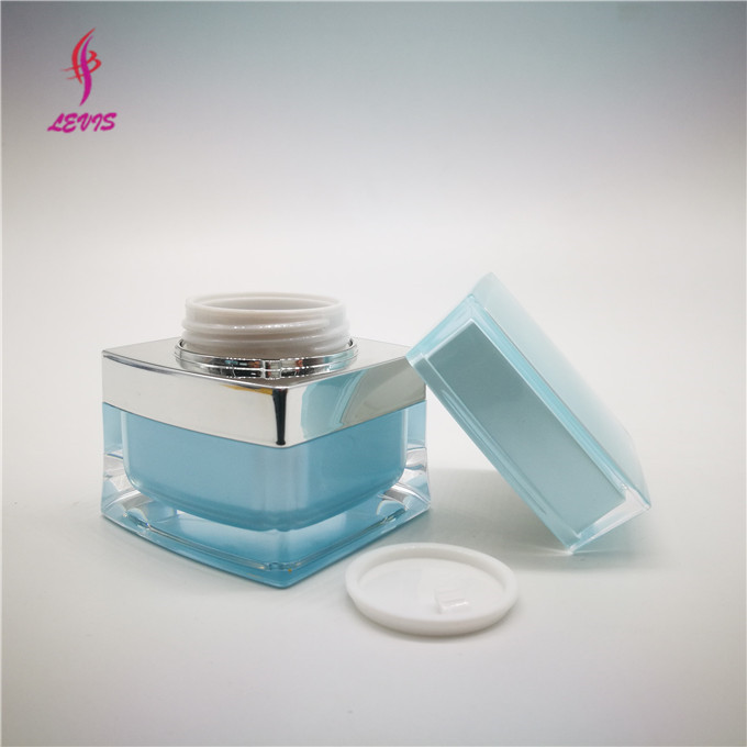 Square light blue cream acrylic cosmetic jar