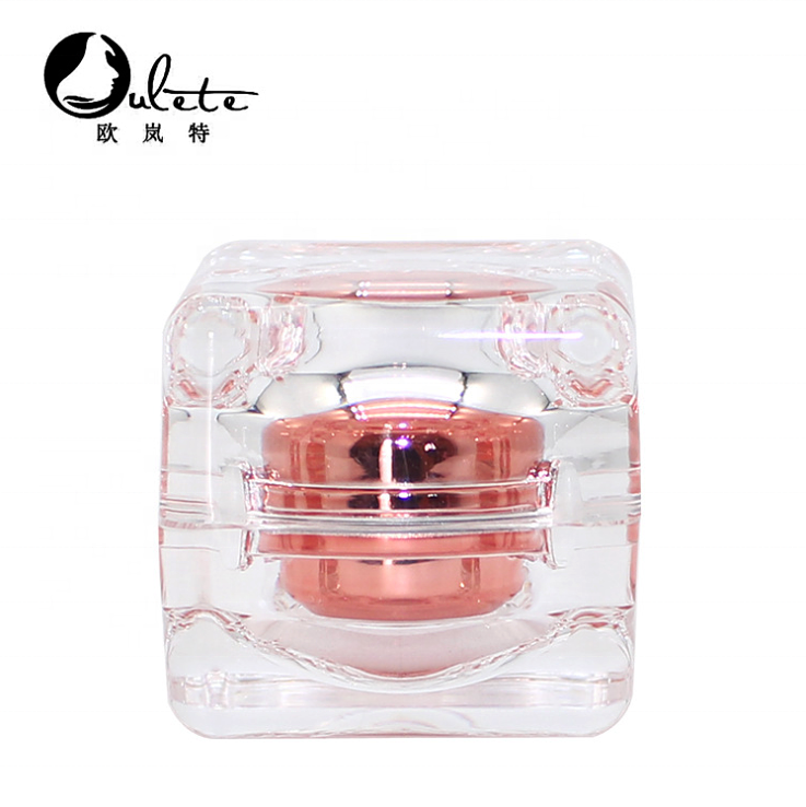 Square rose gold empty plastic cosmetic cream jar gel container pot 15ml 30ml 50ml