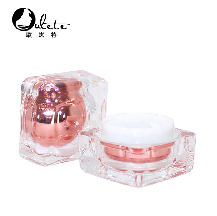 Square rose gold empty plastic cosmetic cream jar gel container pot 15ml 30ml 50ml