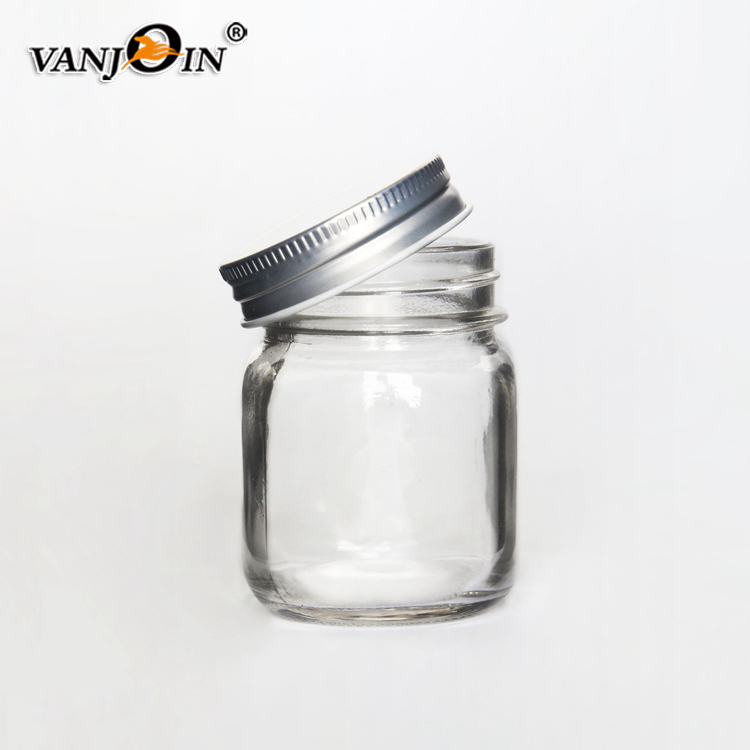 Square round shape 150ml 5oz glass mason jar with screw top lid for jam jelly