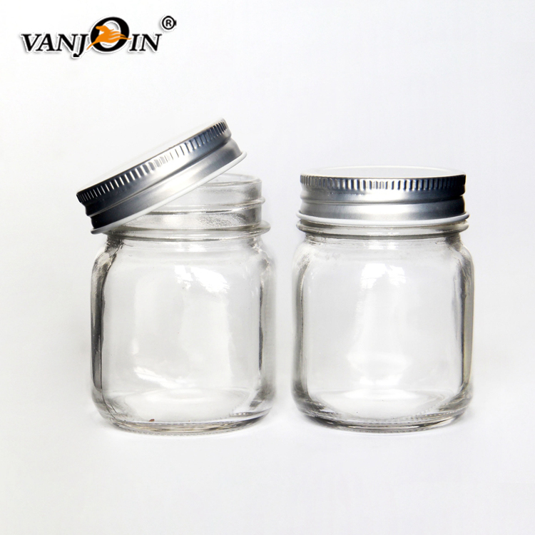 Square round shape 150ml 5oz glass mason jar with screw top lid for jam jelly