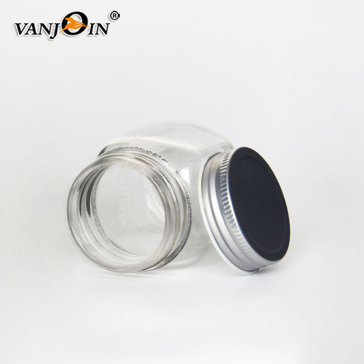 Square round shape 150ml 5oz glass mason jar with screw top lid for jam jelly