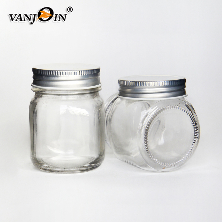Square round shape 150ml 5oz glass mason jar with screw top lid for jam jelly