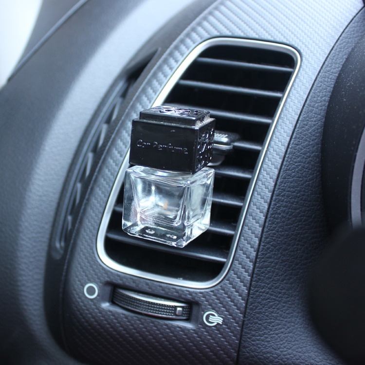 Square-shape 6ml glass bottle air freshener car perfume hanging with string car perfume Glass Empty Bottle Outlet Vent Clip