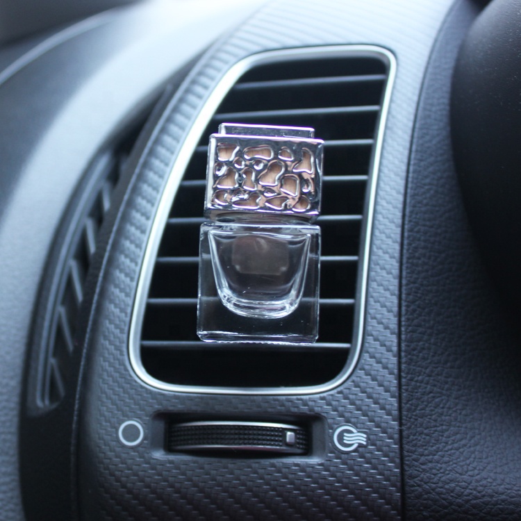 Square-shape 6ml glass bottle air freshener car perfume hanging with string car perfume Glass Empty Bottle Outlet Vent Clip