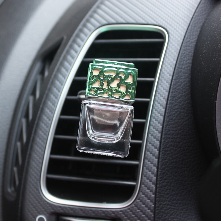 Square-shape 6ml glass bottle air freshener car perfume hanging with string car perfume Glass Empty Bottle Outlet Vent Clip