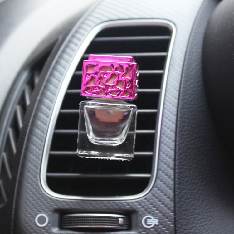 Square-shape 6ml glass bottle air freshener car perfume hanging with string car perfume Glass Empty Bottle Outlet Vent Clip
