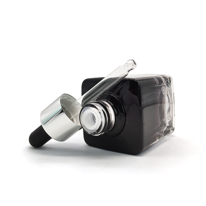 Square shape gradient black color glass dropper bottle with flat shoudler 15ml 30ml 50ml
