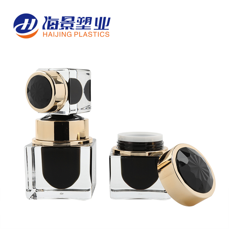 Square shape luxury new design premium plastic black cosmetic jar with screw cap