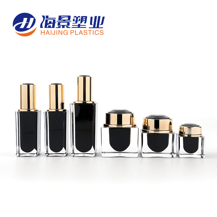 Square shape luxury new design premium plastic black cosmetic jar with screw cap