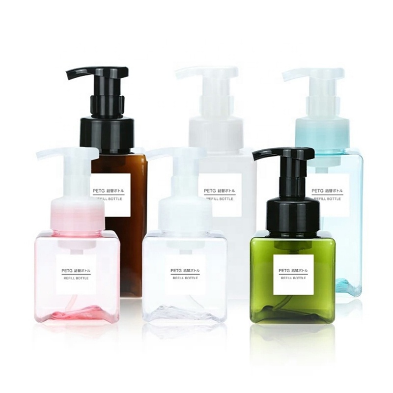 Square shape pump cosmetic package 250 450ml PETG foaming bottle plastic bottle for Skin care