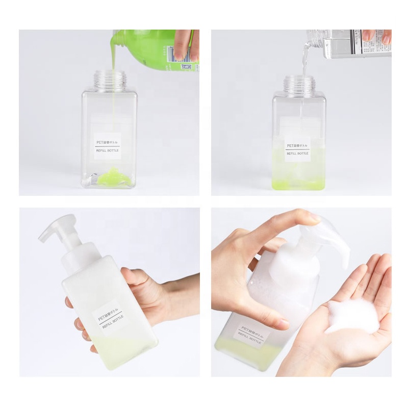 Square shape pump cosmetic package 250 450ml PETG foaming bottle plastic bottle for Skin care