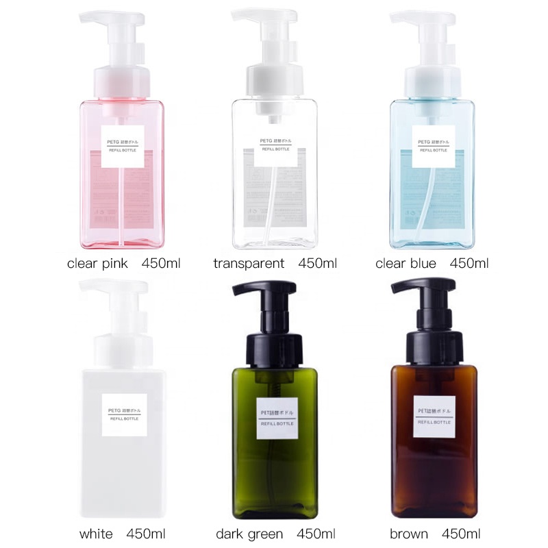 Square shape pump cosmetic package 250 450ml PETG foaming bottle plastic bottle for Skin care
