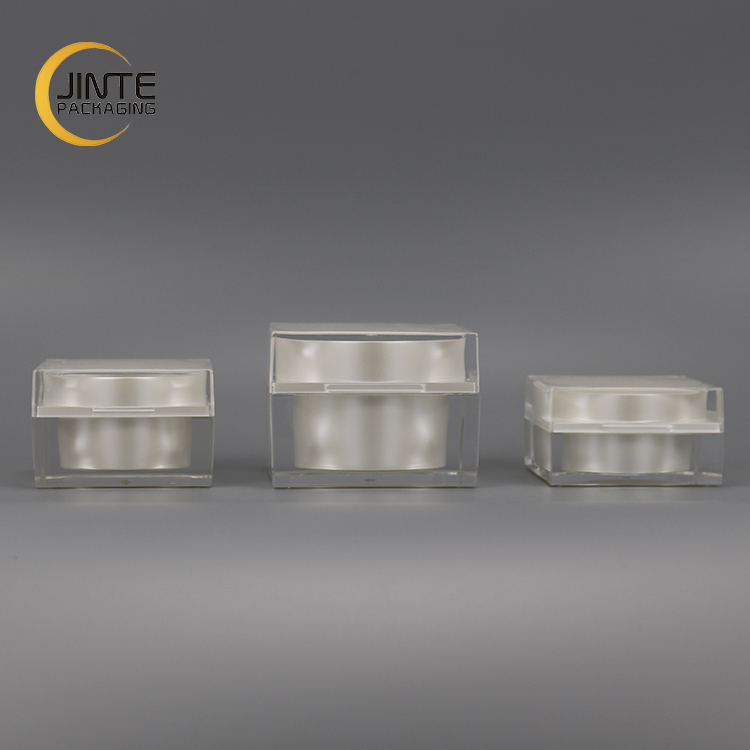 Square shape white plastic empty cosmetic cream jar for cosmetic face cream