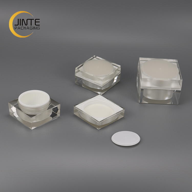 Square shape white plastic empty cosmetic cream jar for cosmetic face cream